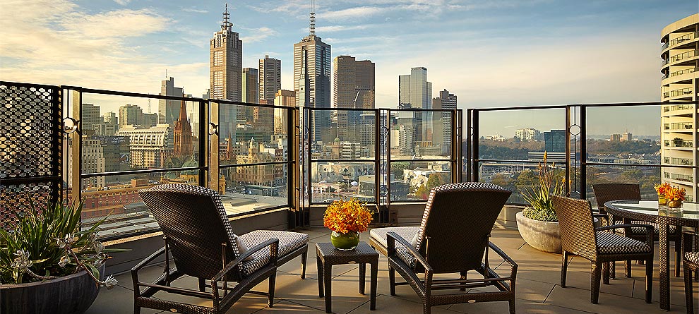 View of the Melbourne CBD from Langham Hotel's terrace